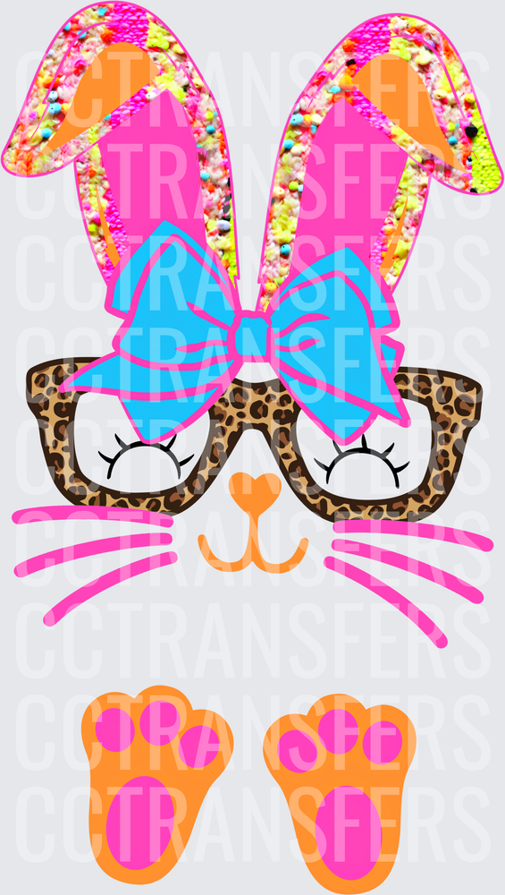 Glam Easter Bunny Leopard Glasses Bow Paws (DTF)