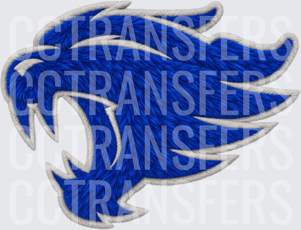 Royal Blue Furry Wildcat Head Embroidery Style (DTF)