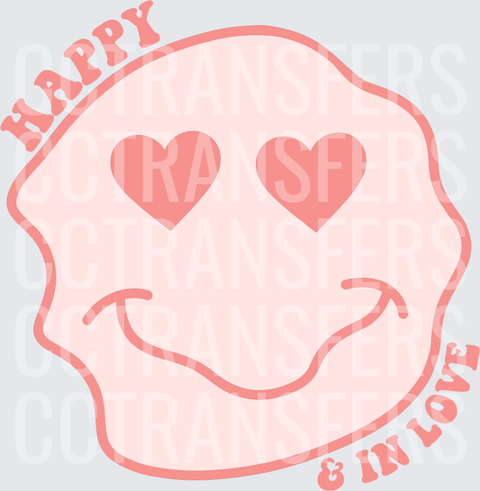 Happy & In Love Wavy Smiley Face Heart Eyes (DTF)