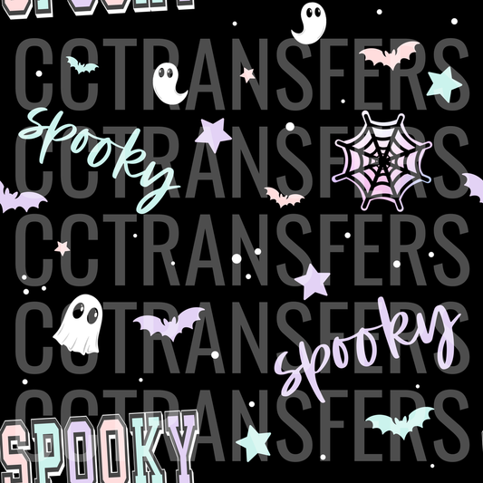 Pastel Spooky Halloween Ghosts Bats Stars Spider Web Pattern (DTF)