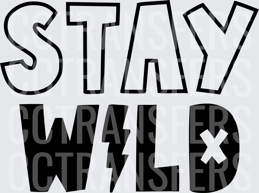 Stay Wild Bold Graphic Lightning Bolt Text Design (DTF)