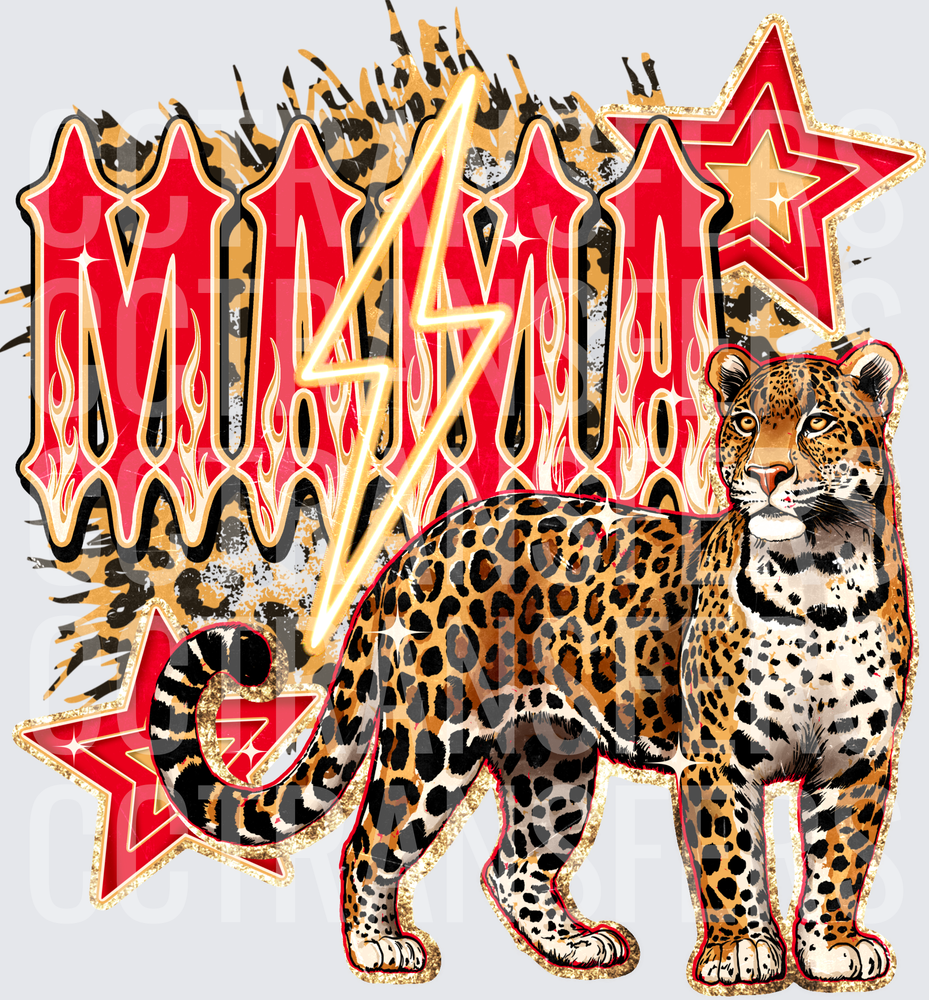 Rock Leopard Bold Red Stars Lightning Bolt Wild Cat (DTF)