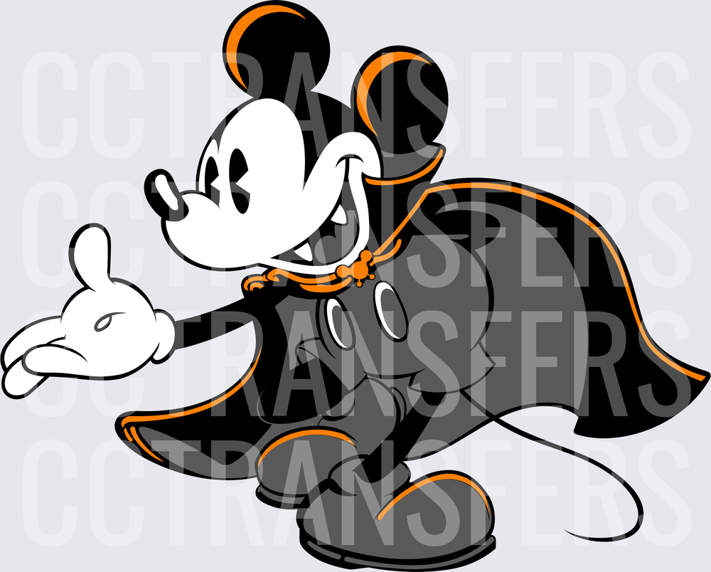 Vintage Cartoon Mouse Vampire Halloween Cape Black Orange (DTF)