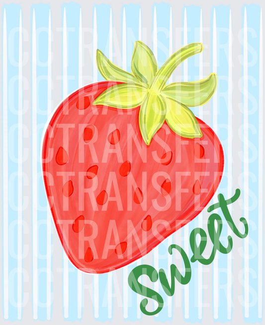 Sweet Strawberry Blue Stripe Illustration (DTF)