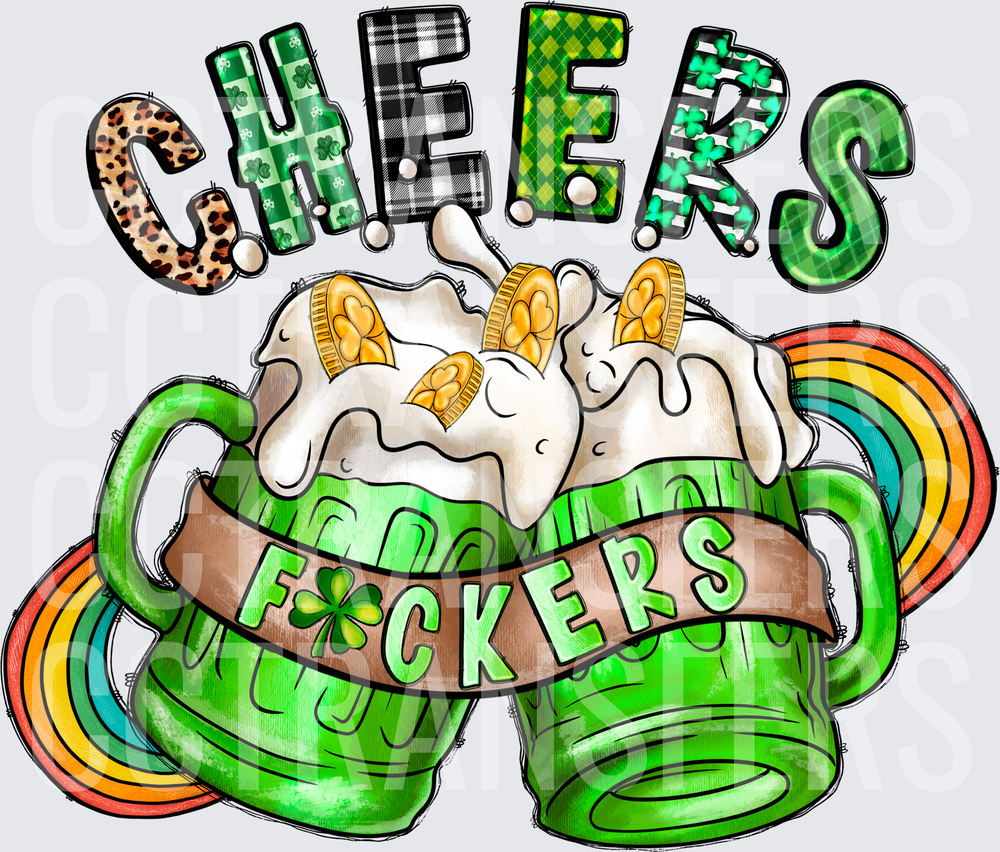 Cheers F*ckers St. Patrick's Day Green Beer Mugs Rainbow (DTF)