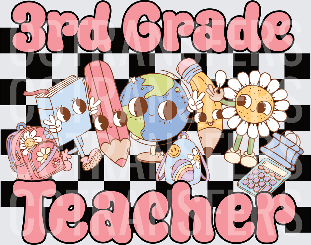 3rd Grade Teacher Retro Groovy School Characters (DTF)