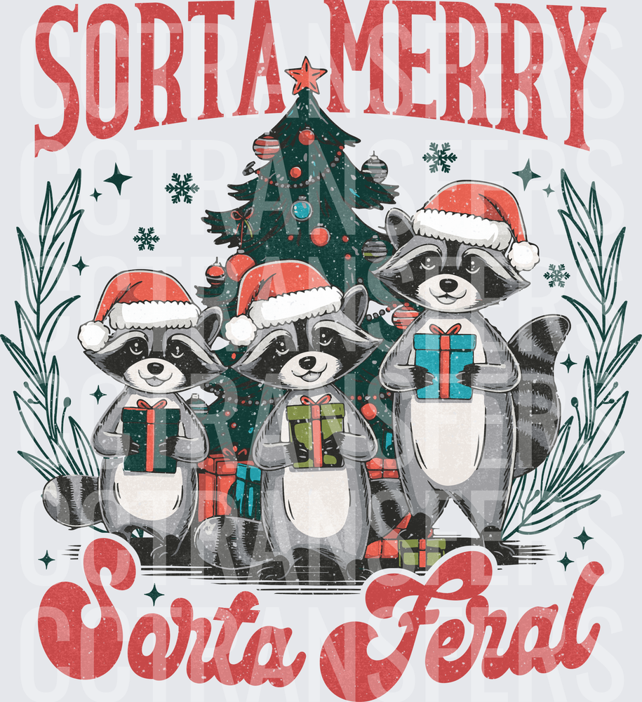 Sorta Merry Sorta Feral Christmas Raccoons (DTF)