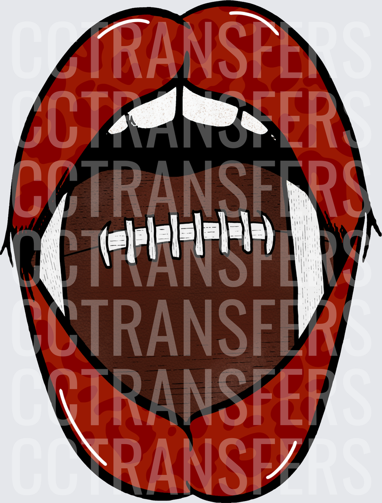 Leopard Print Lips Open Wide with Football (DTF)