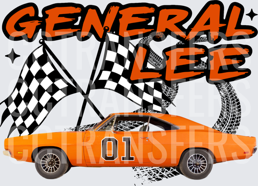 General Lee Orange Race Car 01 Checkered Flags (DTF)