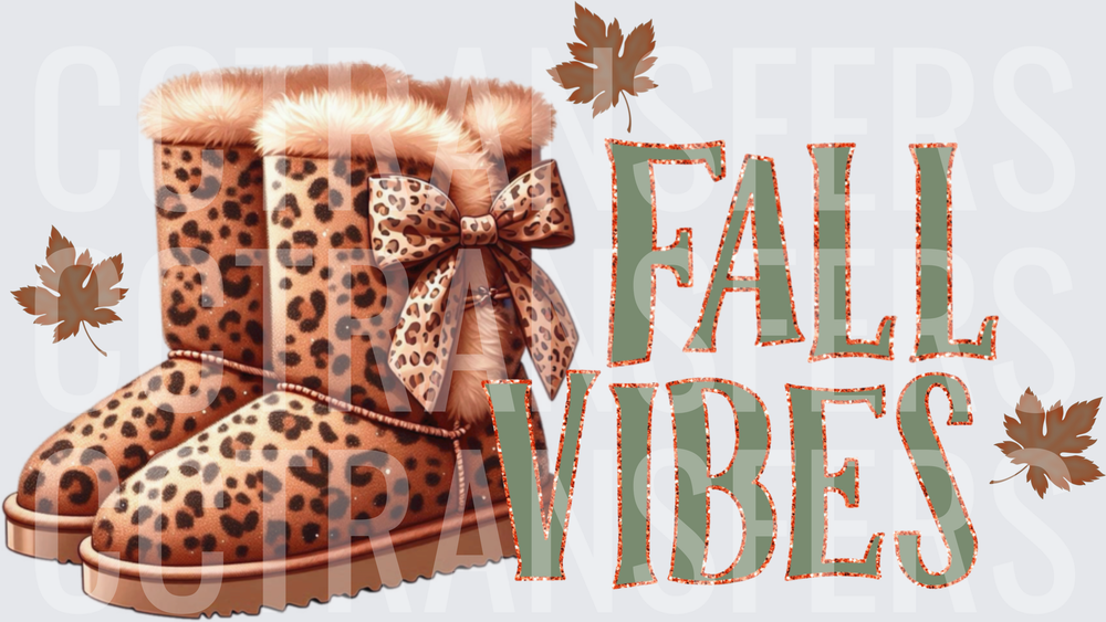 Fall Vibes Leopard Print Fur Boots Autumn Leaves (DTF)