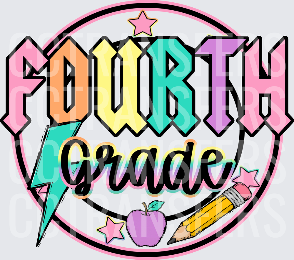 Fourth Grade Pastel Rock Bold Letters Apple Pencil (DTF)