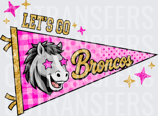Let's Go Broncos Glitter Pennant Horse Mascot (DTF)
