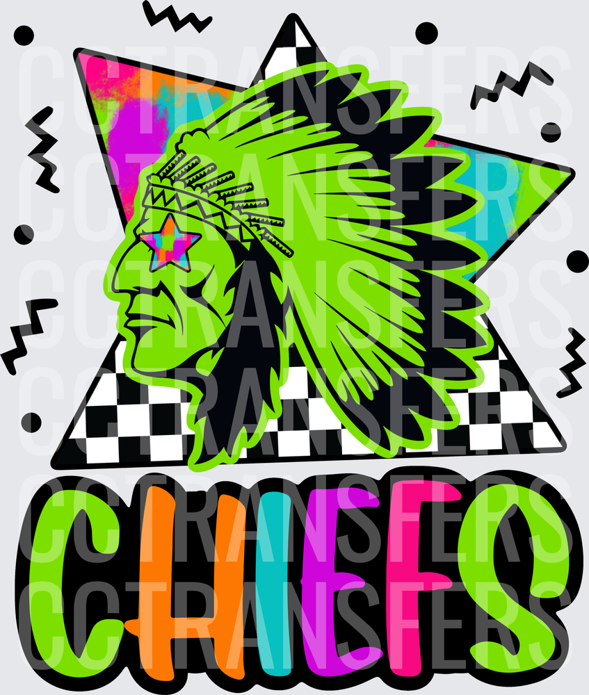 Neon Chiefs Native Headdress Retro Triangle Pop Art (DTF)