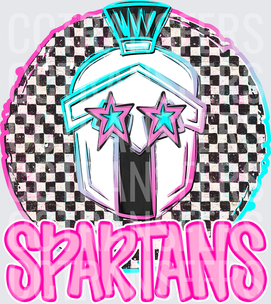 Spartans Mascot Helmet Pink Star Eyes Checkered (DTF)