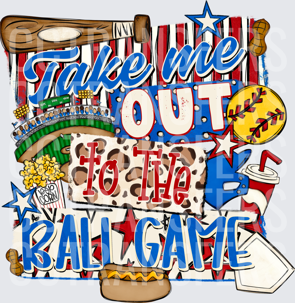 Take Me Out To The Ball Game Baseball Leopard (DTF)