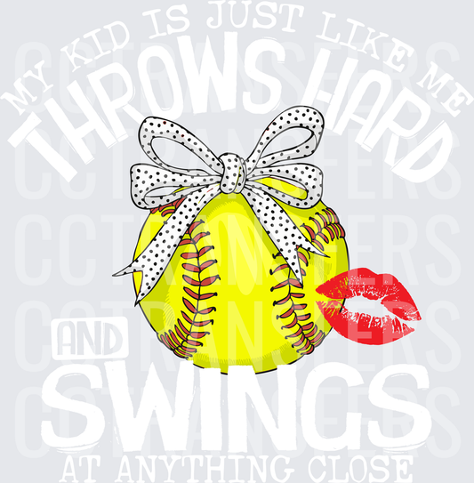 Softball with Polka Dot Bow and Red Lips Kiss (DTF)