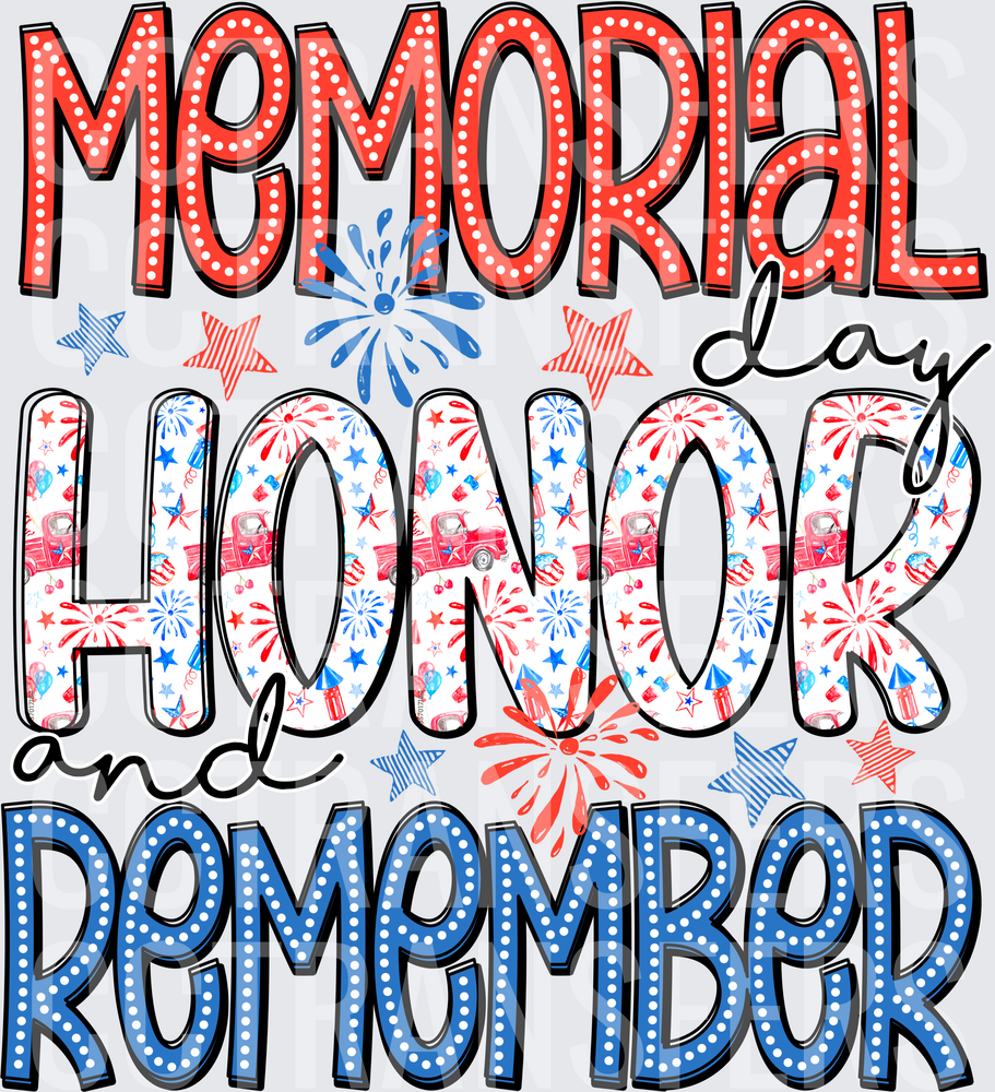 Memorial Day Honor and Remember Patriotic Stars (DTF)
