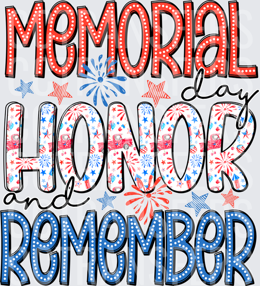 Memorial Day Honor and Remember Patriotic Stars (DTF)