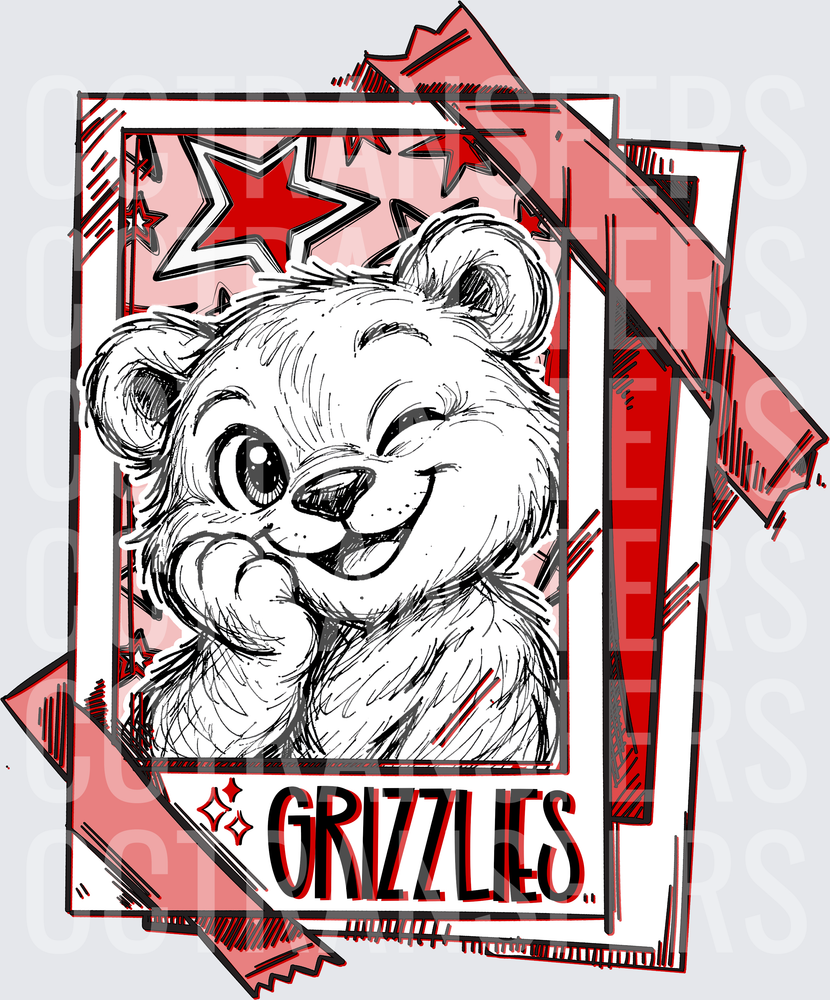 Cute Winking Bear Sketch Polaroid Star Grizzlies (DTF)