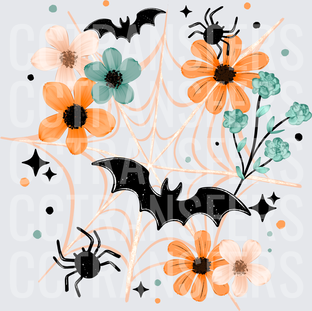 Boho Halloween Floral Bats Spiders Spider Web (DTF)
