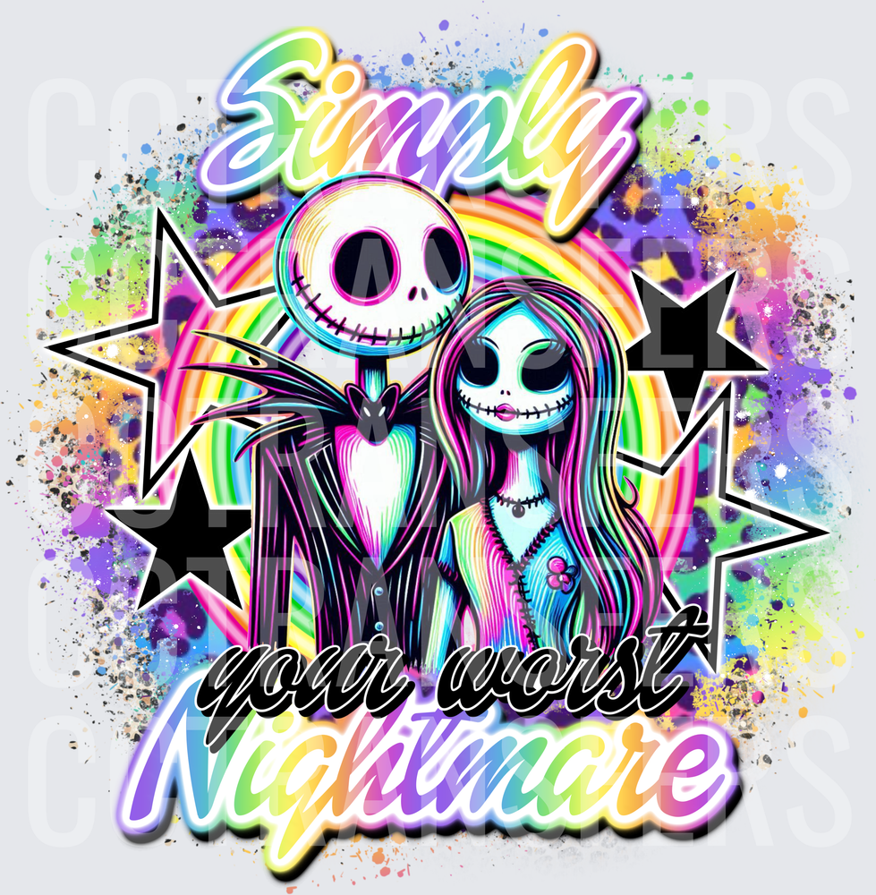 Jack and Sally Simply Your Worst Nightmare Neon Rainbow (DTF)