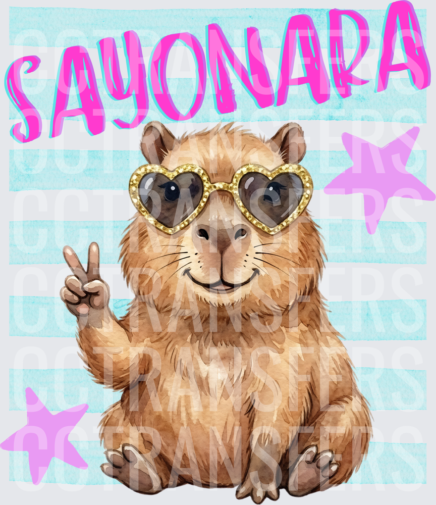 Sayonara Capybara Heart Sunglasses Peace Sign Stars (DTF)