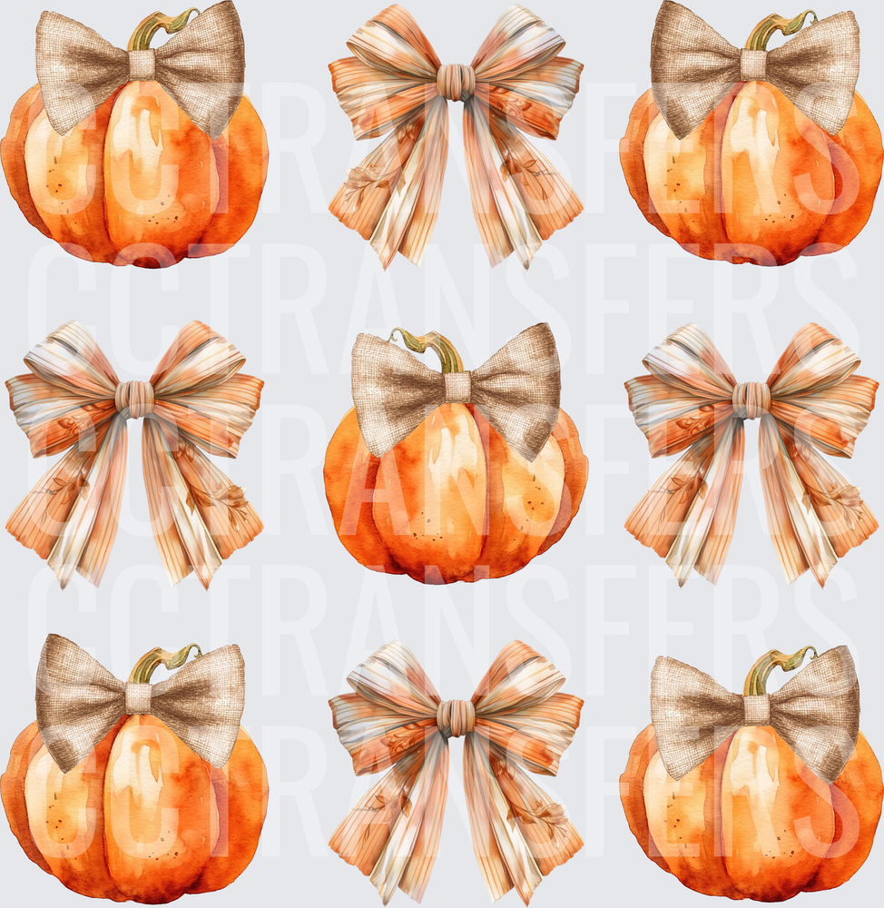 Watercolor Fall Pumpkins with Burlap and Striped Bows (DTF)
