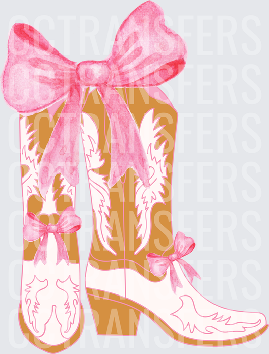Watercolor Cowboy Boots with Pink Bows (DTF)