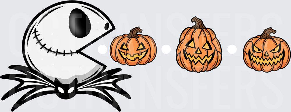 Skull Ghost Pac-Man Eating Jack-O-Lanterns Halloween (DTF)