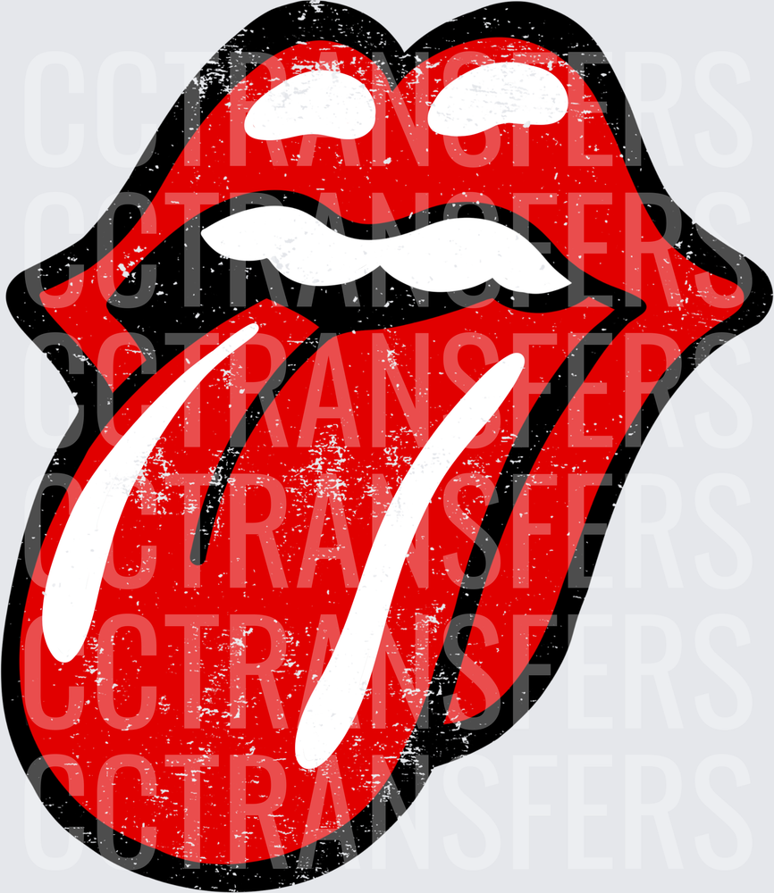 Vintage Distressed Red Lips Tongue Out Rock Logo (DTF)