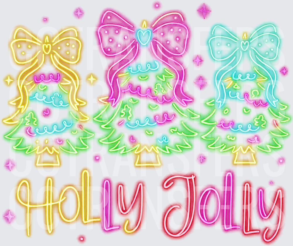 Holly Jolly Neon Christmas Trees with Bows (DTF)