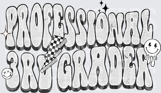 Professional 3rd Grader Retro Bubble Letter Checkered (DTF)