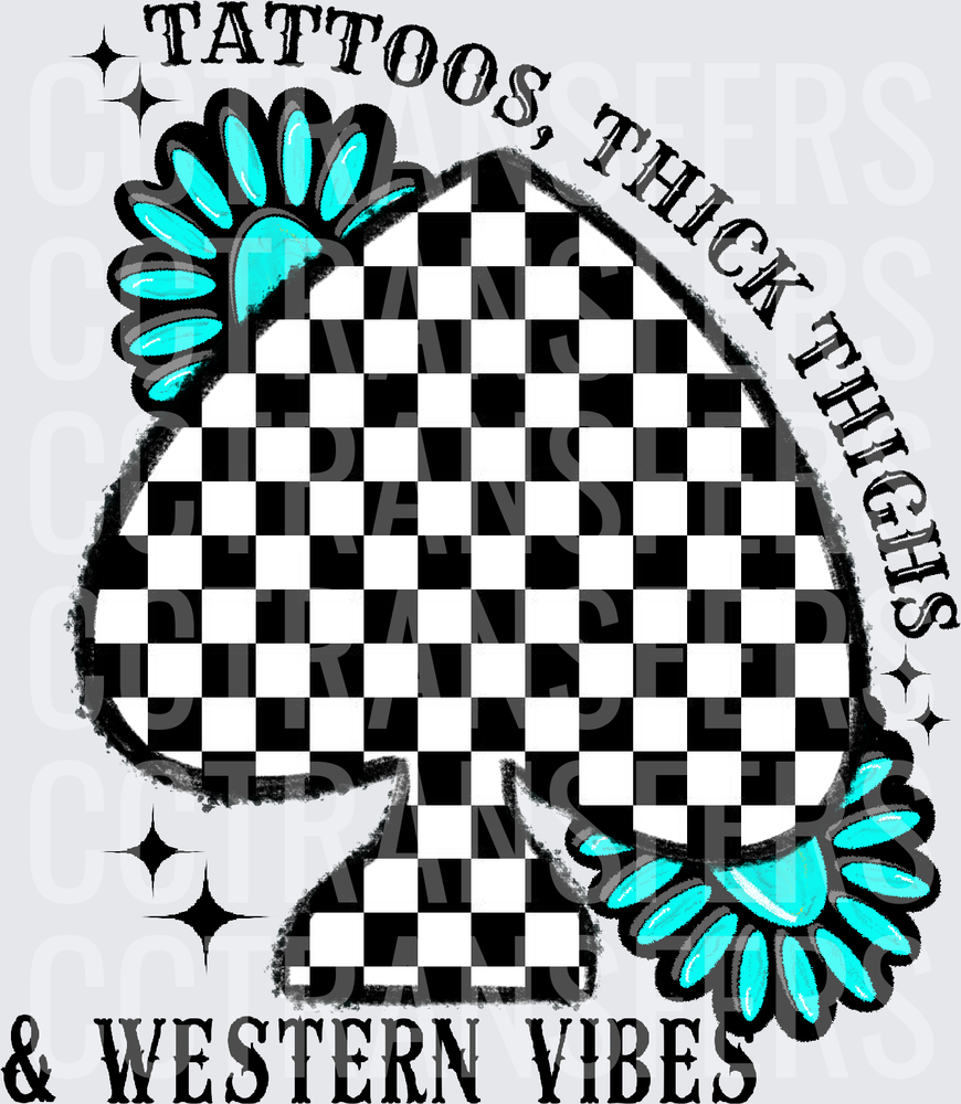 Tattoos Thick Thighs & Western Vibes Checkered Floral (DTF)