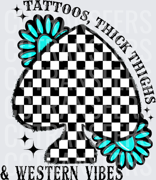 Tattoos Thick Thighs & Western Vibes Checkered Floral (DTF)