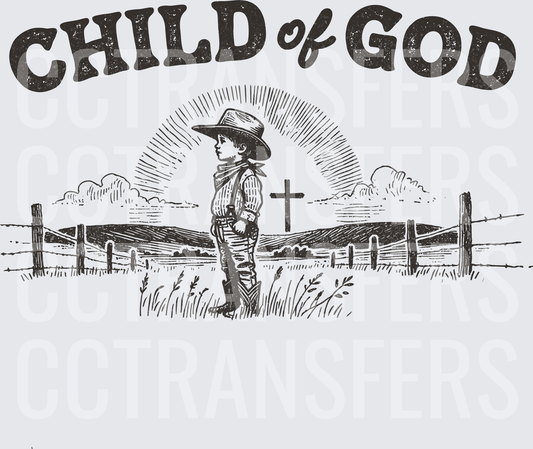 Child of God Young Cowboy Cross Sunrise Ranch Scene (DTF)