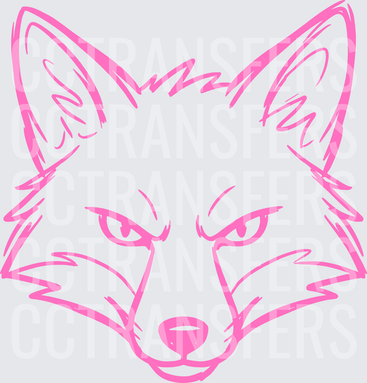 Pink Sketch Fox Face Fierce Expression Line Art (DTF)