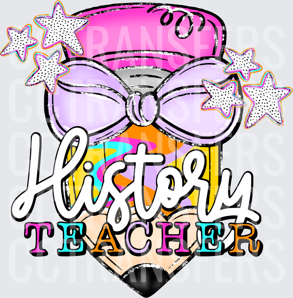 History Teacher Pencil with Bow and Stars (DTF)