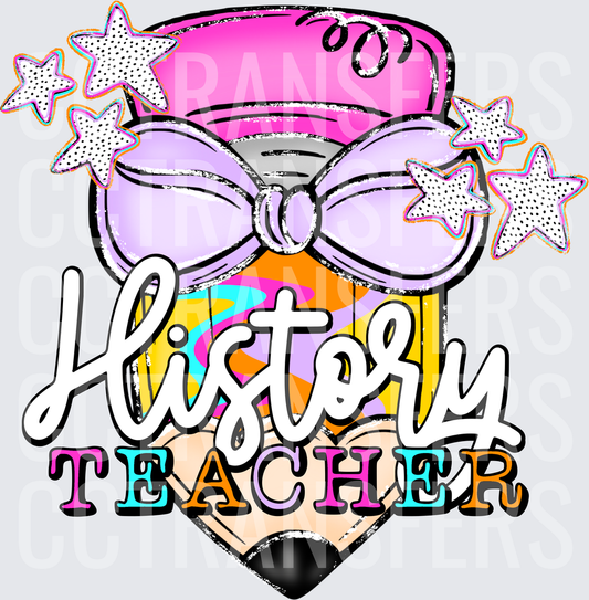 History Teacher Pencil with Bow and Stars (DTF)