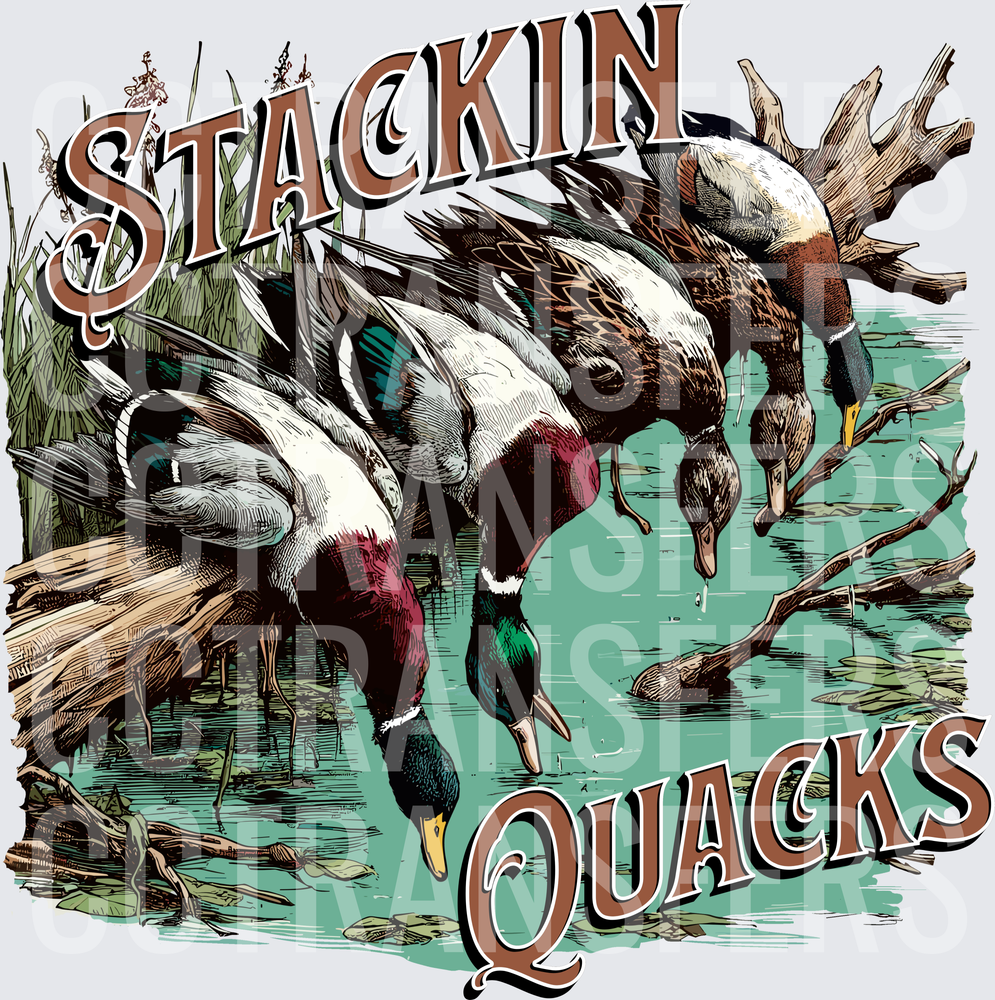 Stackin Quacks Mallard Ducks Wetland Scene (DTF)
