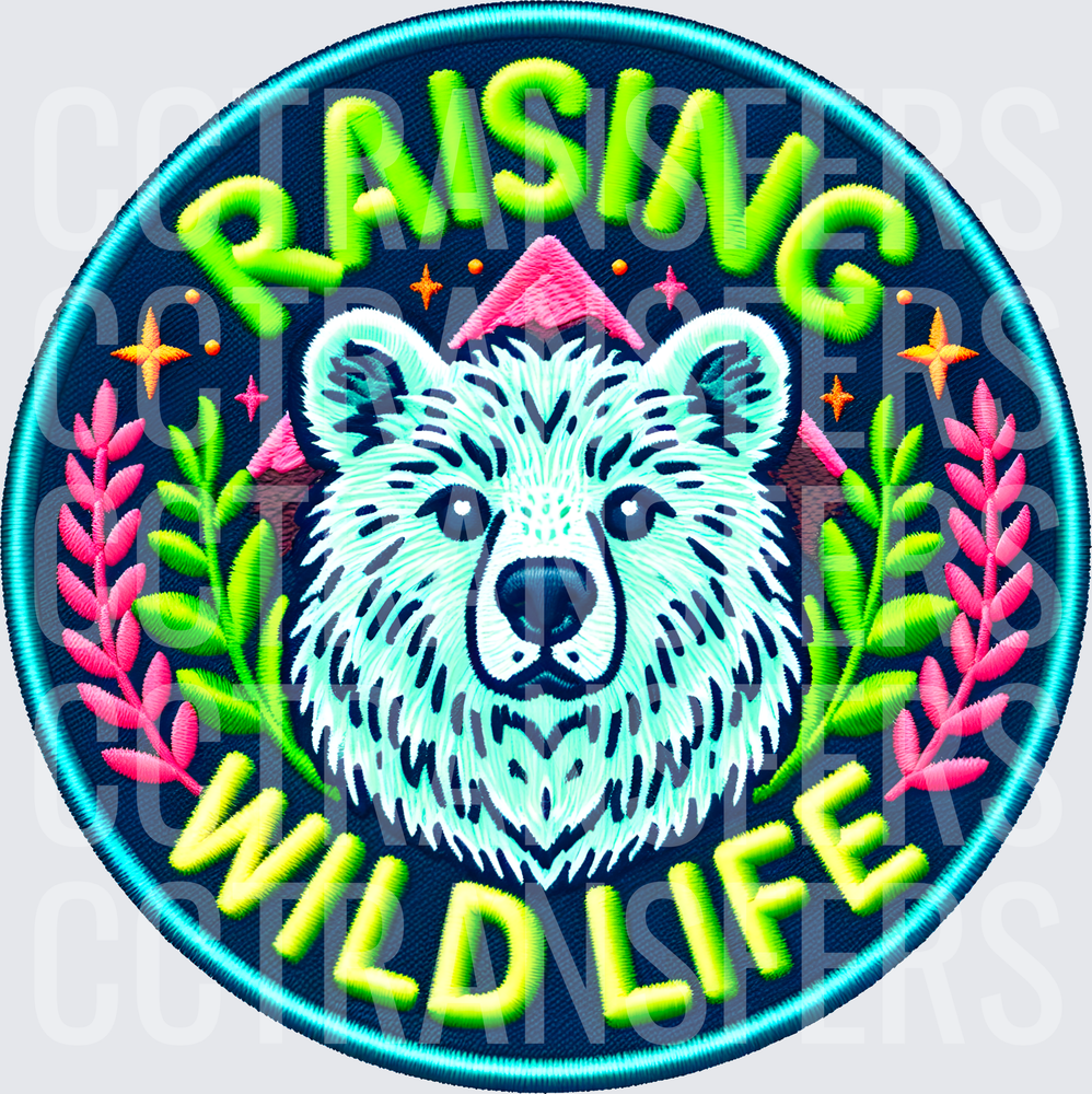 Raising Wild Life Embroidered Bear Patch Design (DTF)