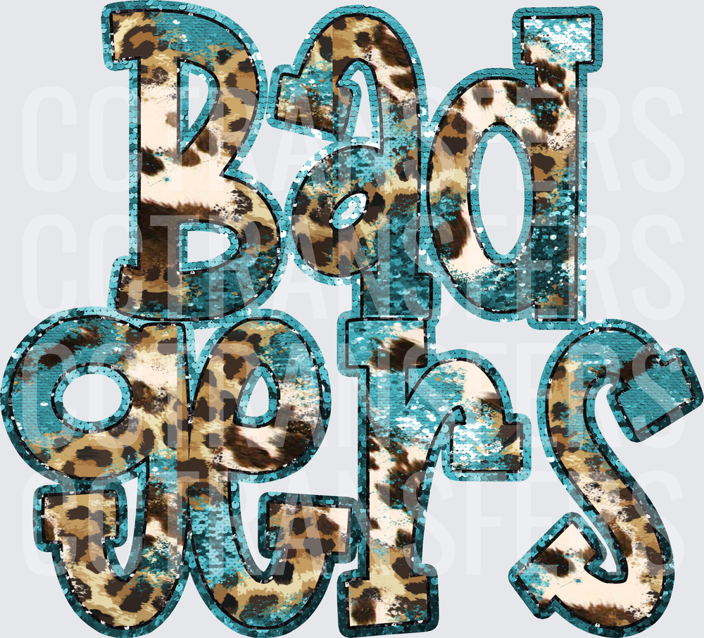 Badgers Teal Sequin Leopard Print Bold Letter (DTF)