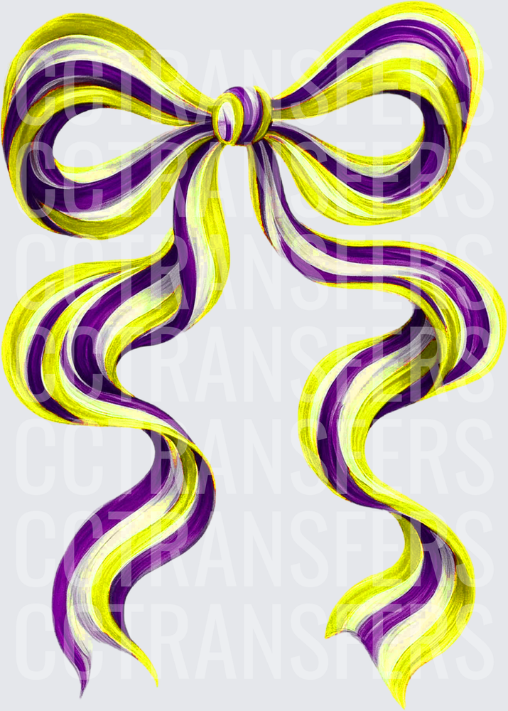 Purple Yellow Striped Ribbon Bow with Flowing Tails (DTF)