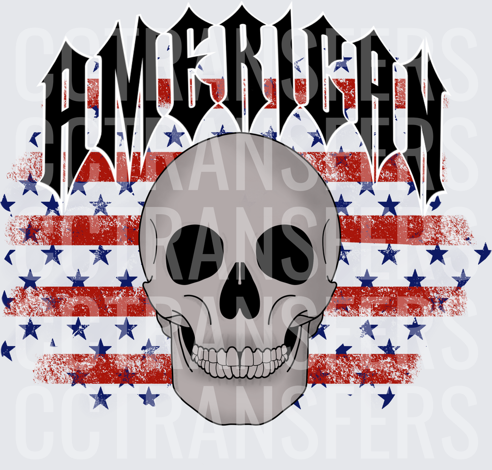 American Skull Grunge Flag Stars and Stripes (DTF)