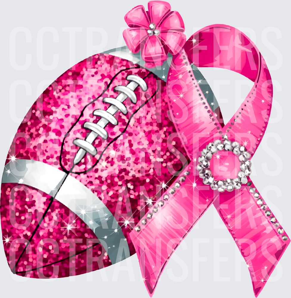 Pink Glitter Football Breast Cancer Awareness Ribbon (DTF)
