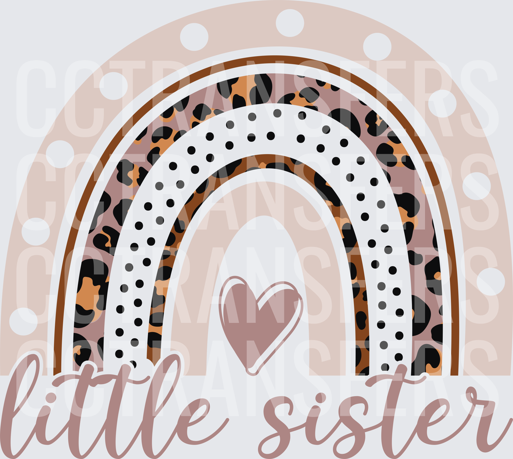 Little Sister Boho Rainbow Leopard Print Heart (DTF)
