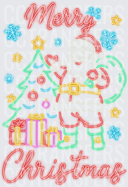 Merry Christmas Neon Glow Santa Tree Gifts Snowflakes (DTF)