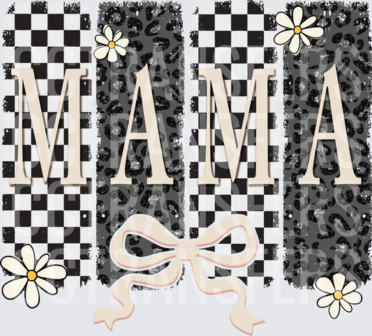 Mama Checkered Leopard Daisy Bow Retro Block Letters (DTF)