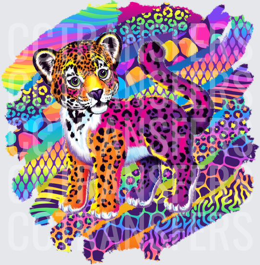Neon Rainbow Leopard Cub Wild Animal Print Collage (DTF)