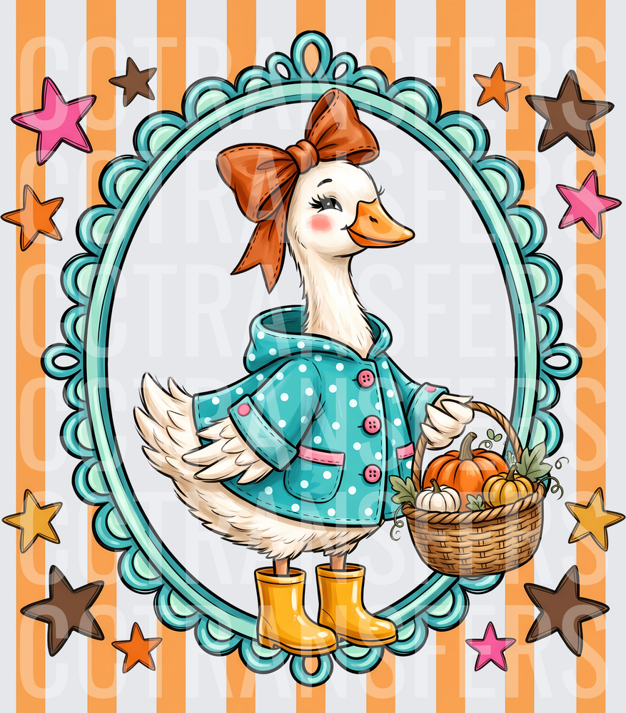 Dressed Goose Fall Harvest Basket Teal Polka Dot Coat (DTF)