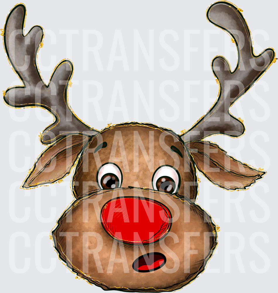 Rudolph Red Nosed Reindeer Face Christmas Holiday (DTF)